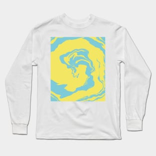 Blue and Yellow Liquid Swirls Retro Pattern Long Sleeve T-Shirt